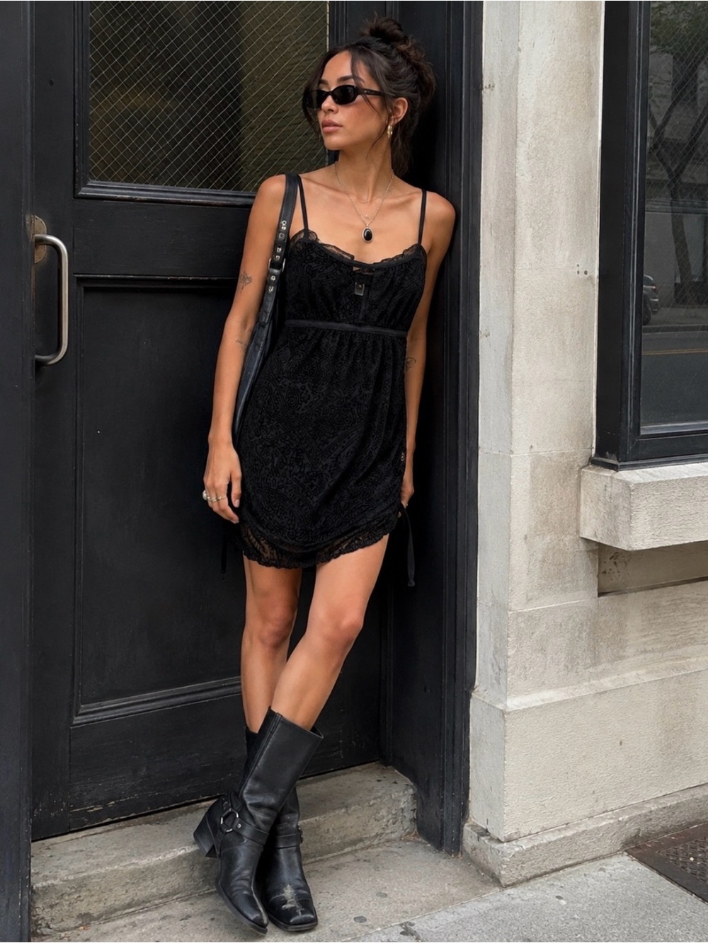 Lizalde by Ricky Lizalde Black Burnout Velvet Slip Dress